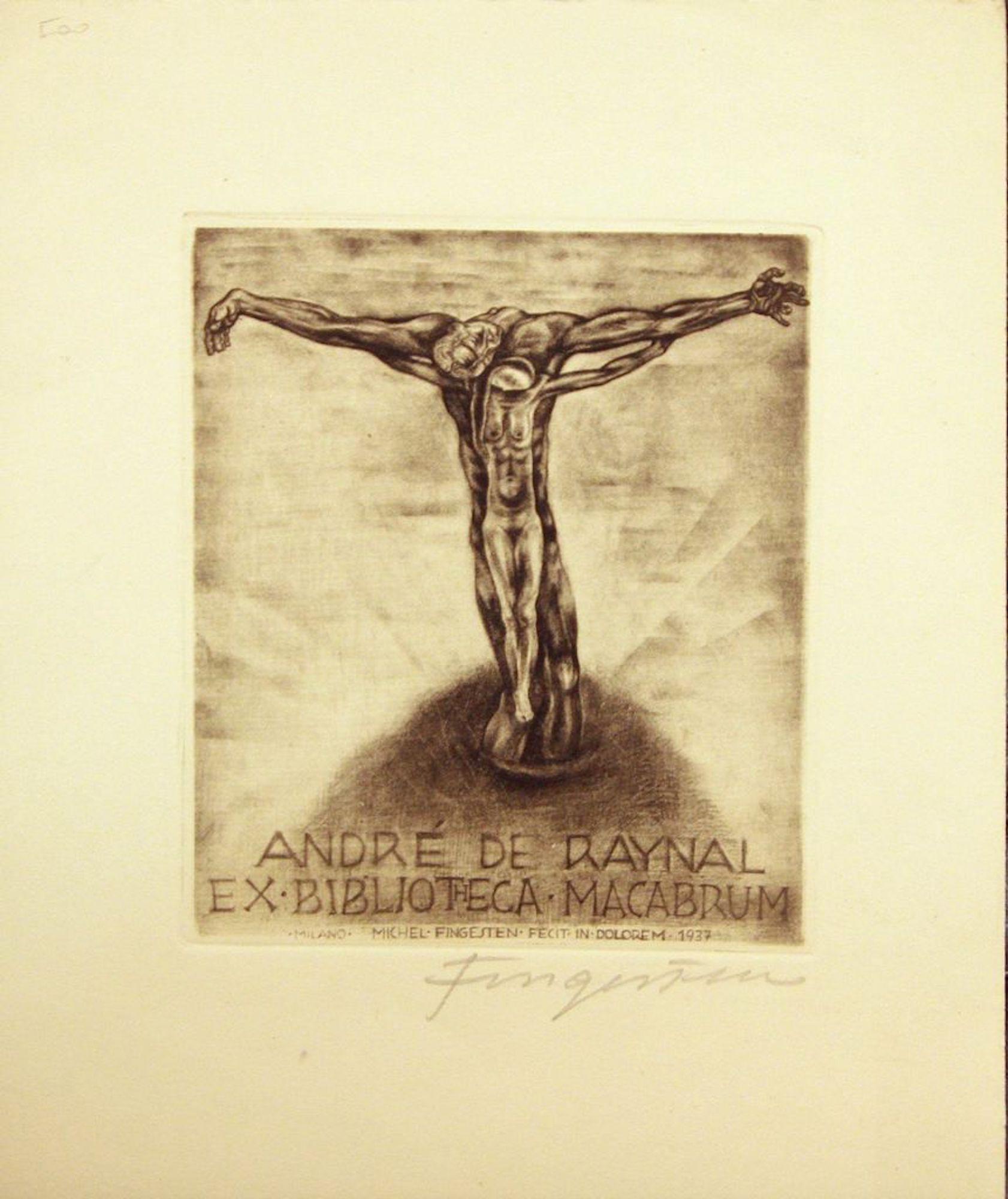 Michel Fingesten Figurative Print - André De Raynal / Ex Biblioteca Macabrum - Etching by M. Fingesten - 1937