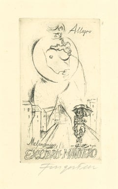 Ex Libris - Allegro Melanconico - Original-Radierung von M. Fingesten - 1930er Jahre