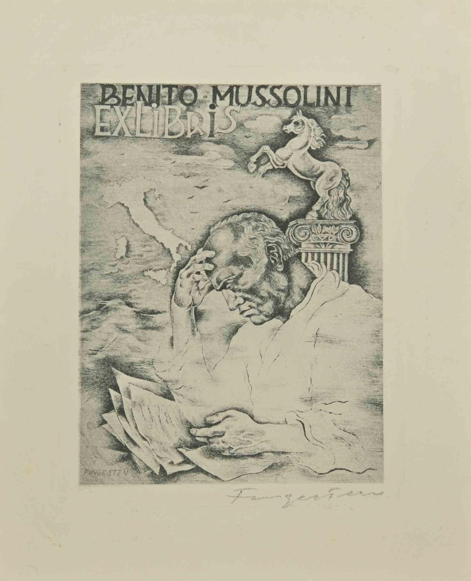 Ex Libris - Benito Mussolini ist eine Radierung erstellt von  Michel Fingesten.

Handsigniert am unteren Rand.

Gute Bedingungen.

Michel Fingesten (1884 - 1943) war ein tschechischer Maler und Graveur jüdischer Herkunft. Er gilt als einer der