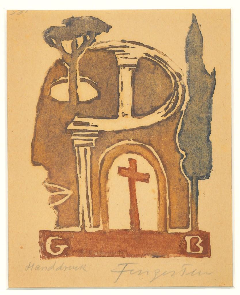 "Ex Libris - Cross"  is a woodcut on ivory-colorated paper by Michel Fingesten,  Early 20th Century. Hand signed and with hand notes in pencil.
In excellent conditions: As good as new.

Abbreviation, G and B, present on the artwork .

Michel