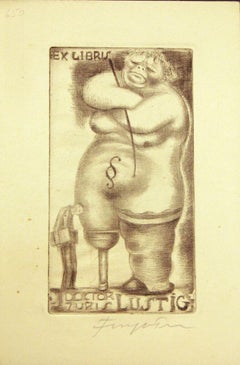 Ex Libris Doctor Turis Lustig - Etching by Michel Fingesten - 1930s