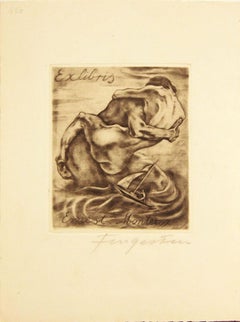 Ex Libris Ernest Monteux - Acquaforte di M. Fingesten - Anni '30