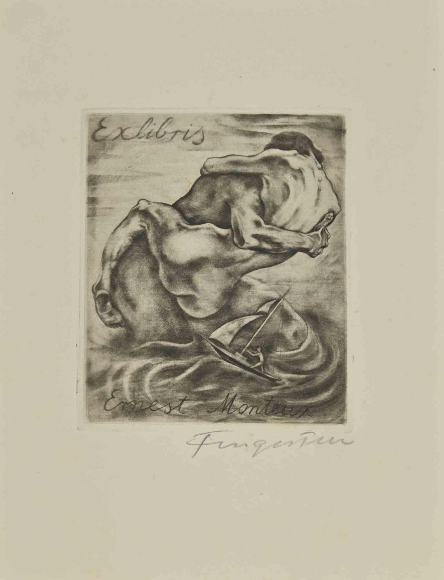 Ex Libris - Ernest Monteux is an Etching print created by  Michel Fingesten in 1930s.

Hand signed on the lower margin. Numbered on the left corner, ex. 149/150

Good conditions.

Michel Fingesten (1884 - 1943) was a Czech painter and engraver of