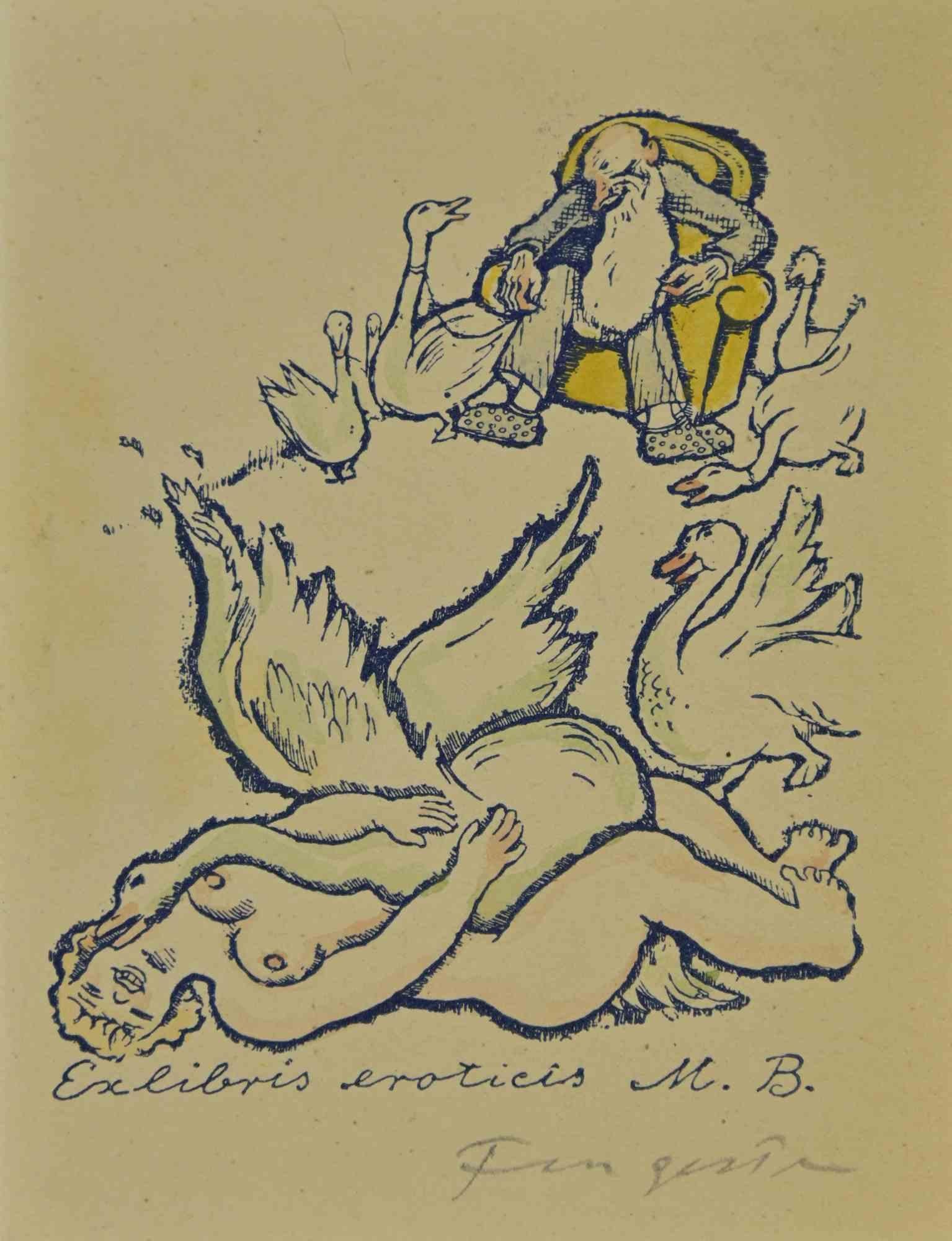 Ex Libris - Eroticis M.B. ist ein farbiger Holzschnitt, der von  Michel Fingesten.

Handsigniert am   der untere rechte Rand.

Gute Bedingungen.

Michel Fingesten (1884 - 1943) war ein tschechischer Maler und Graveur jüdischer Herkunft. Er gilt als