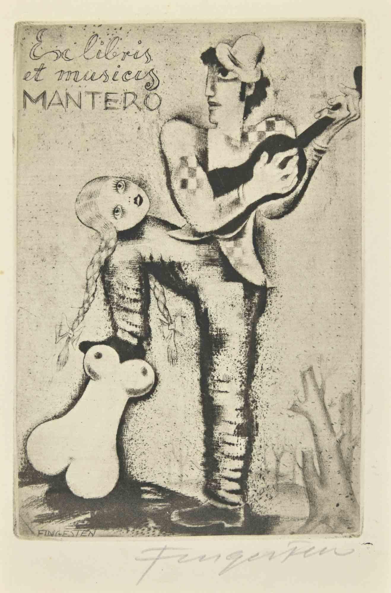 Ex Libris et Musicis Mantero - Etching by Michel Fingesten - 1930s
