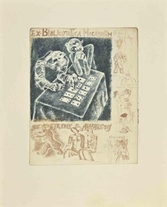 Vintage Ex Libris Ex Bibliotheca Macabrum - Etching by Michel Fingesten - 1939