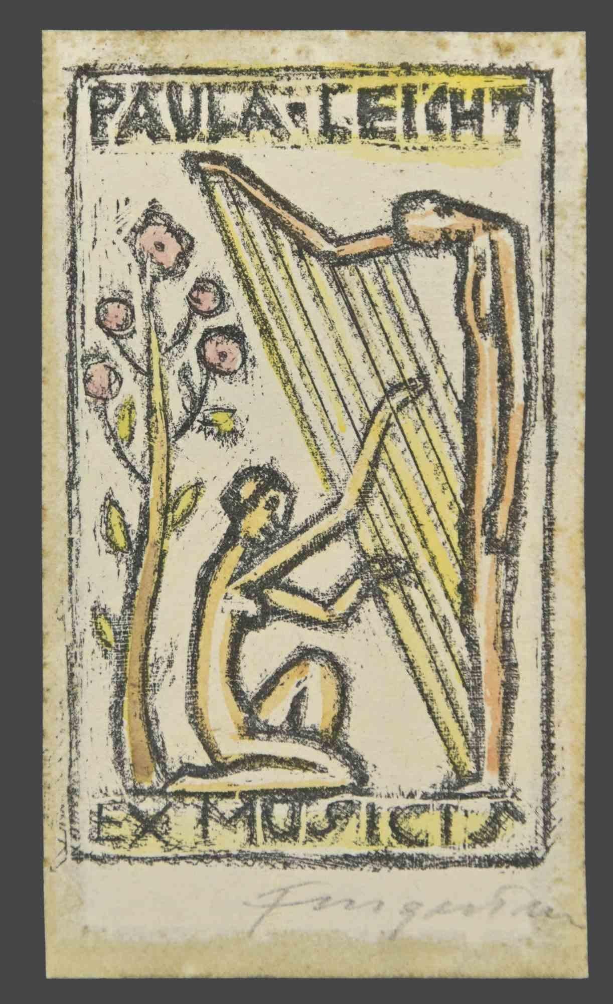 Ex Libris - Ex Musicis is a colored woodcut print created by  Michel Fingesten.

Hand Signed on   the lower right margin.

Good conditions.

Michel Fingesten (1884 - 1943) was a Czech painter and engraver of Jewish origin. He is considered one of