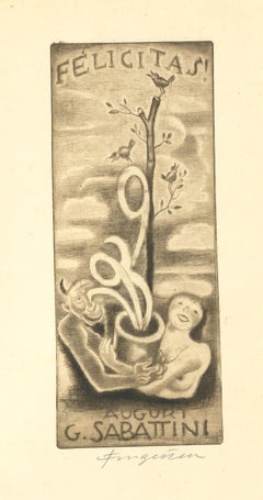 Ex Libris - Felicitas - gravure sur bois originale de M. Fingesten - début 1900
