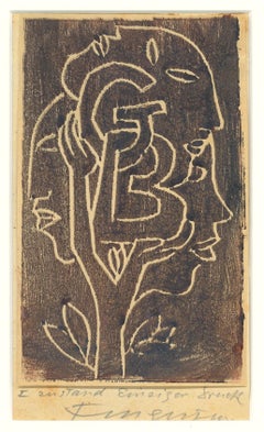 Antique Ex Libris "GB" - Original Woodcut by M. Fingesten - Early 1900