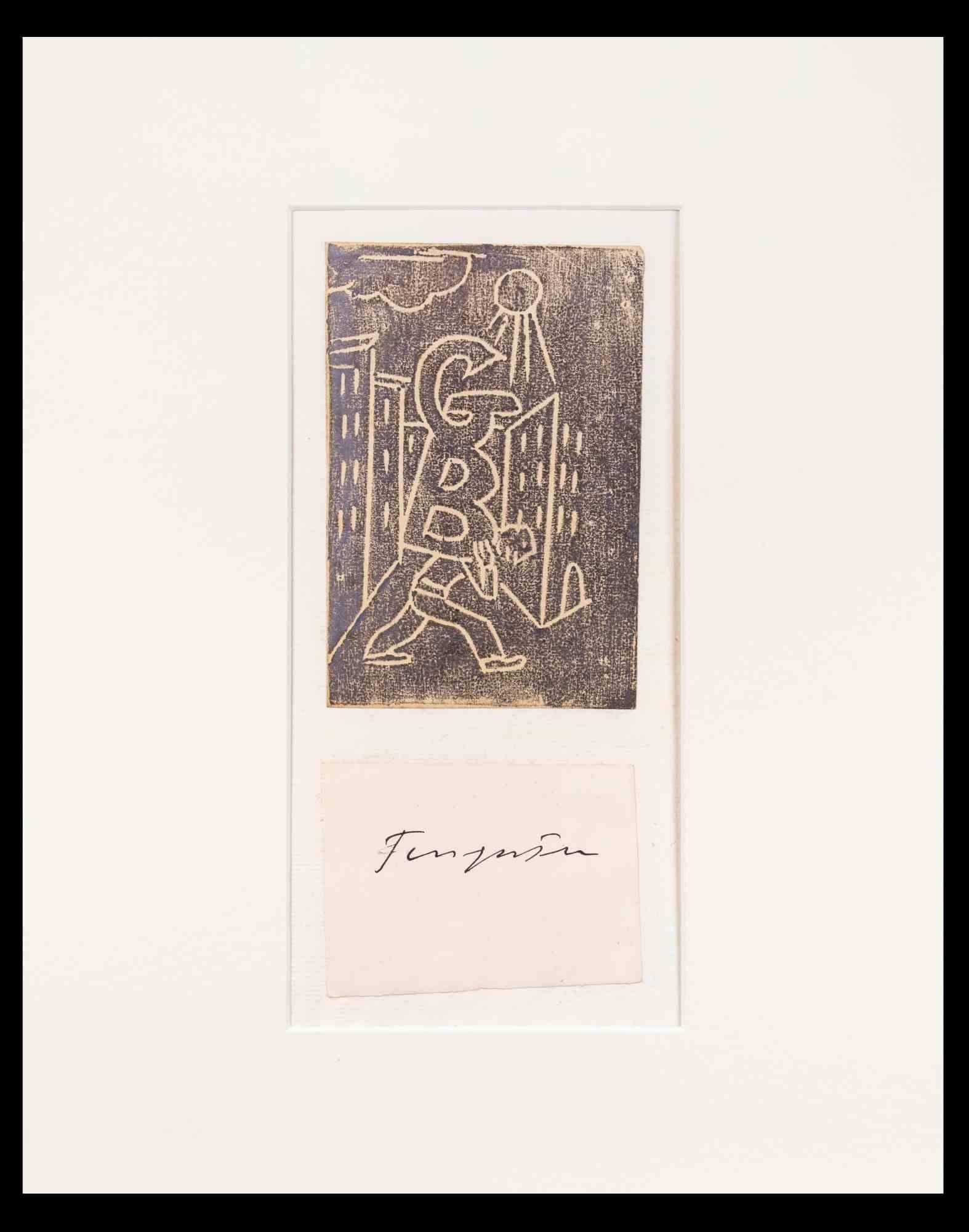 Ex Libris GB - Woodcut by Michel Fingesten - 1936