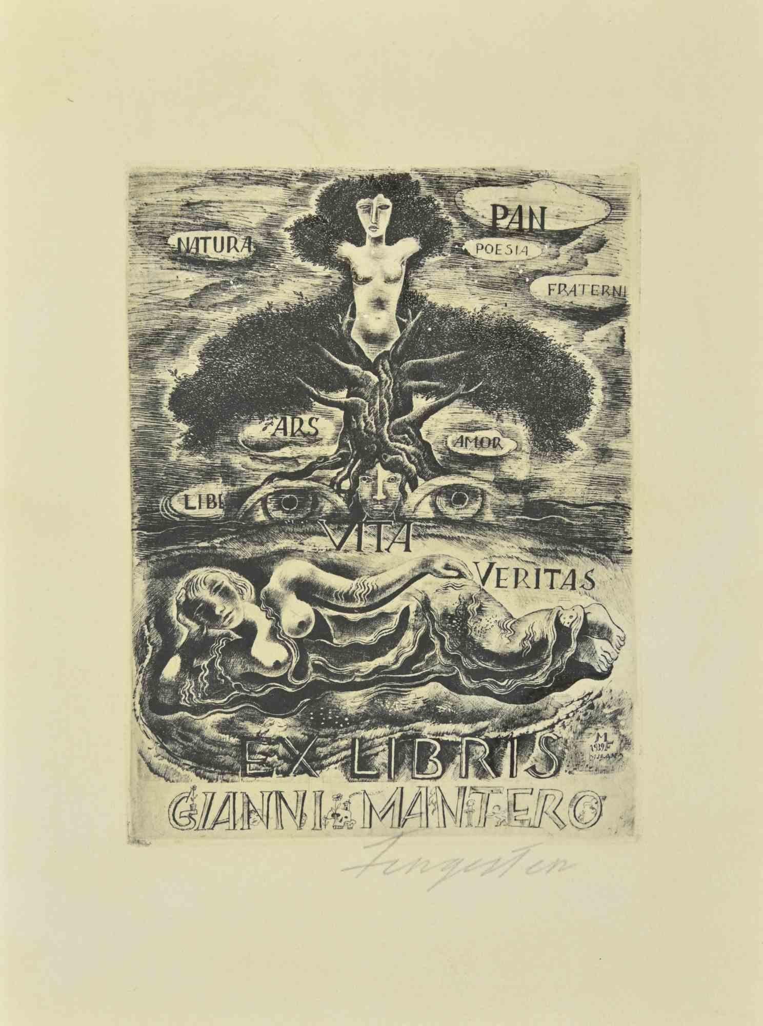 Ex Libris - Gianni Mantero - Etching by Michel Fingesten - 1930s