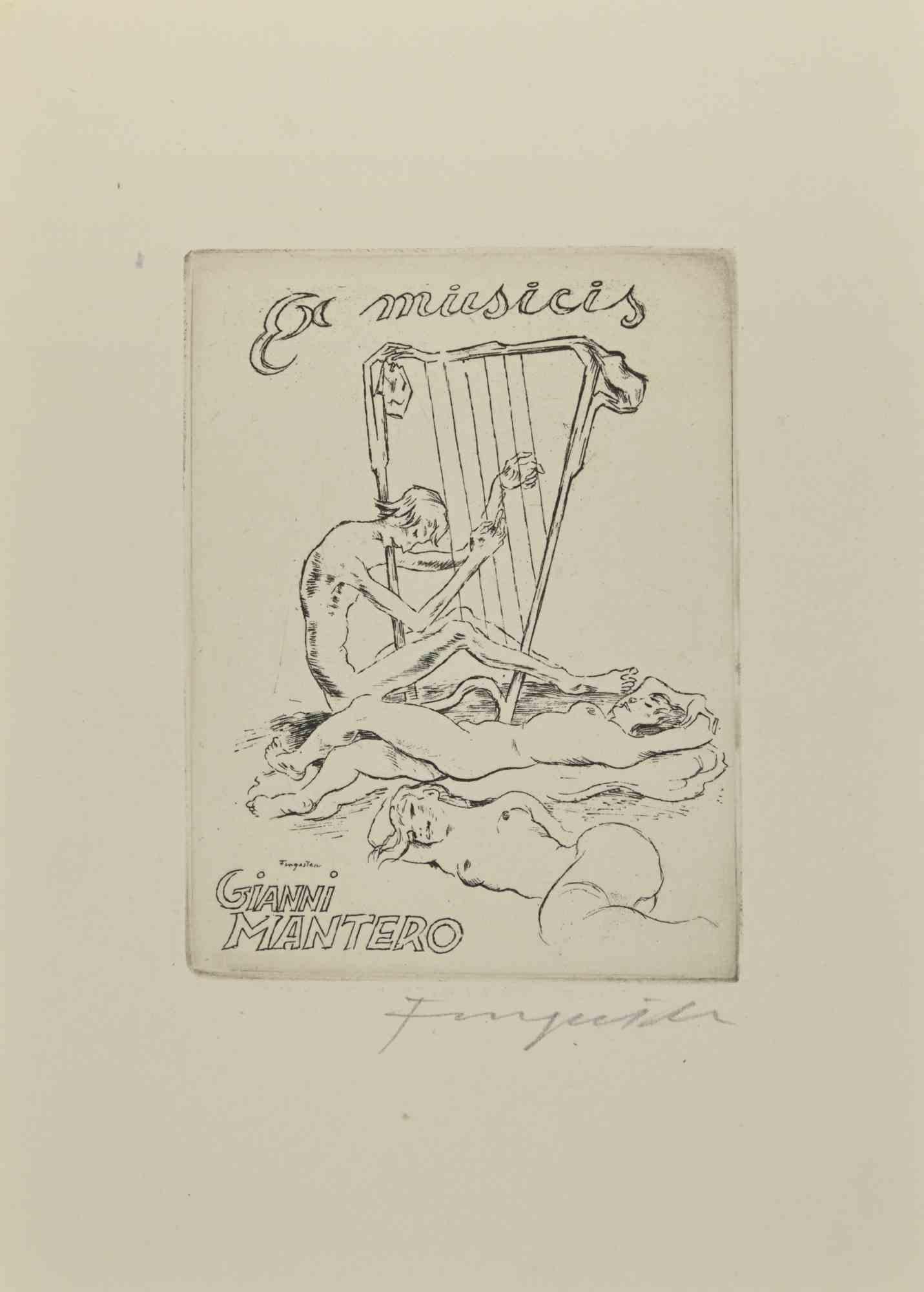 Ex Libris – Gianni Mantero – Ex Musicis – Radierung von Michel Fingesten – 1930er Jahre