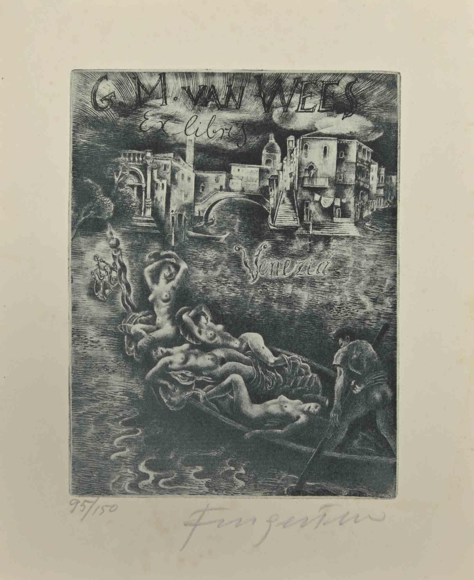 Ex Libris - G.M. Van Wees, Venezia is an Etching print created by  Michel Fingesten.

Hand signed on the lower margin. Numbered on the left corner ex. 95/150

Good conditions except some foxings that doesn't affect the immage.

Michel Fingesten