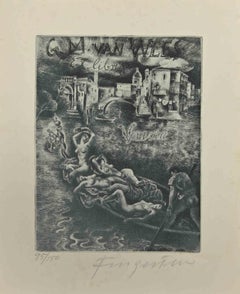 Ex Libris - M. I&M. Van Wees, Venezia - eau-forte de Michel Fingesten - années 1930