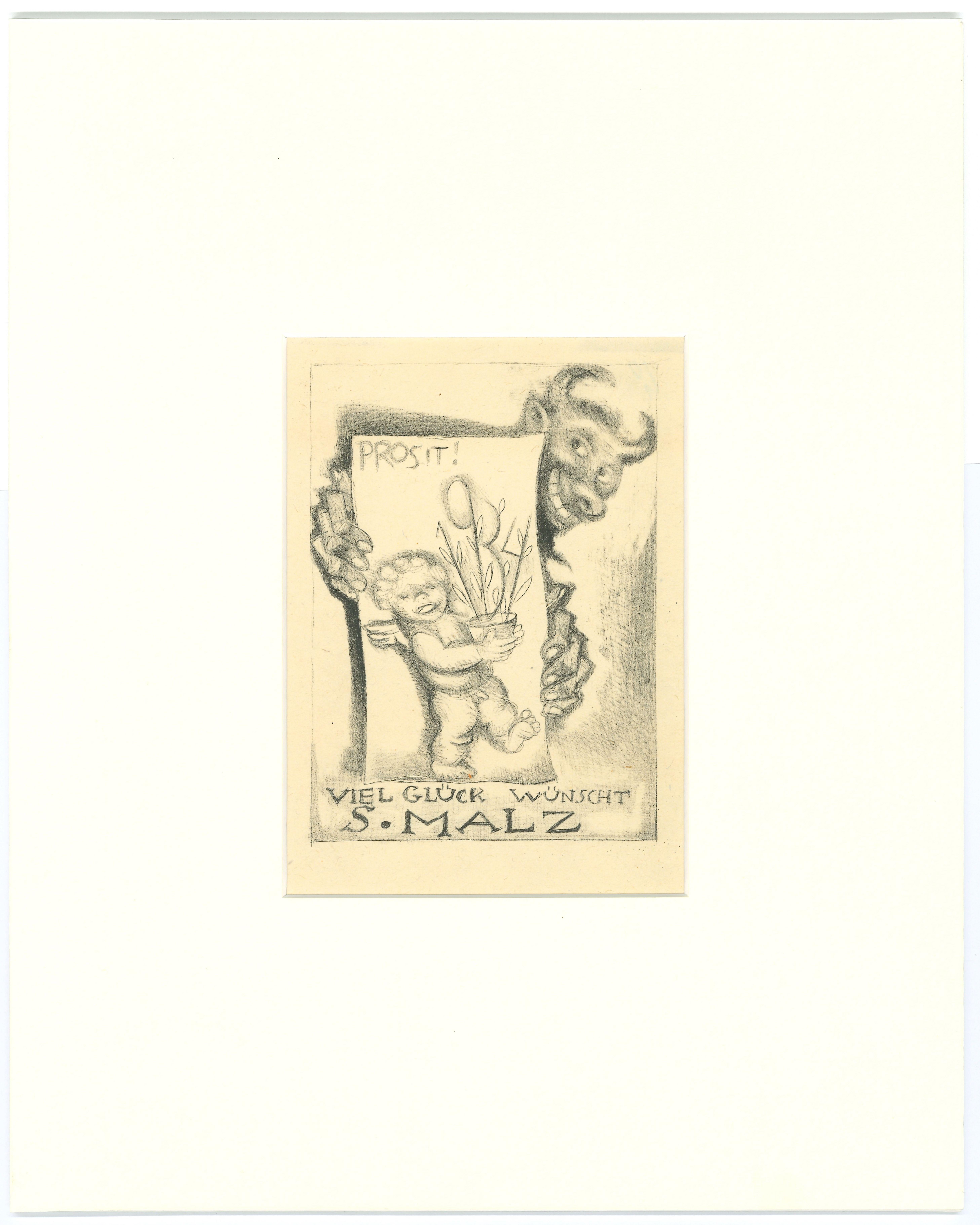 Ex Libris Good Luck - Original Etching by M. Fingesten - 1930s - Print by Michel Fingesten