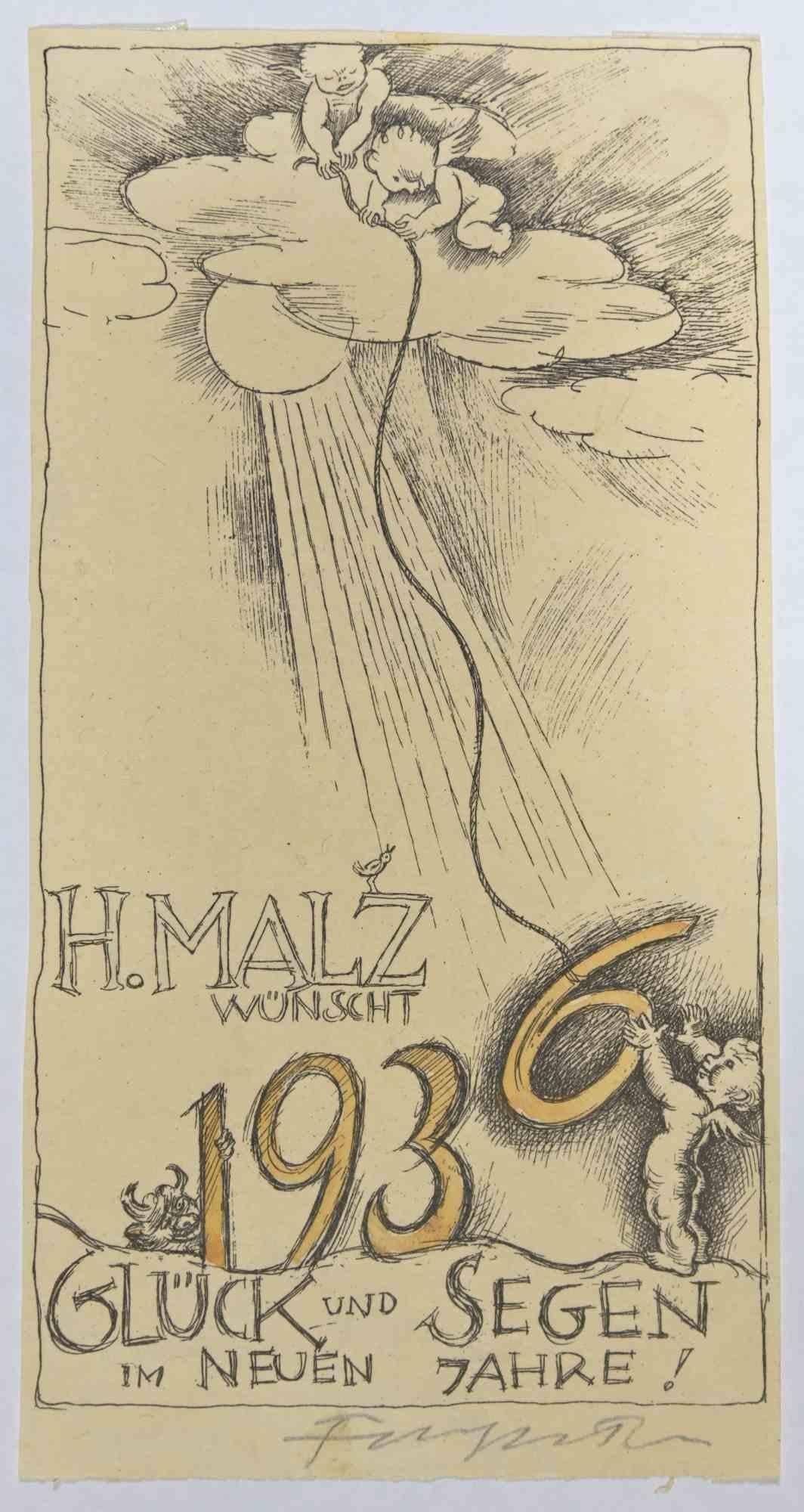 Ex Libris - H. Malz Wünscht is a Woodcut print created by Michel Fingesten in 1936.

Hand signed on the lower margin.

Good conditions.

Michel Fingesten (1884 - 1943) was a Czech painter and engraver of Jewish origin. He is considered one of the