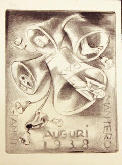 Ex Libris Happy New Year 1938 - Original Etching by M. Fingesten