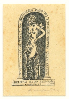 Antique Ex Libris Heinz Lehmann - Original Woodcut by M. Fingesten - Early 1900