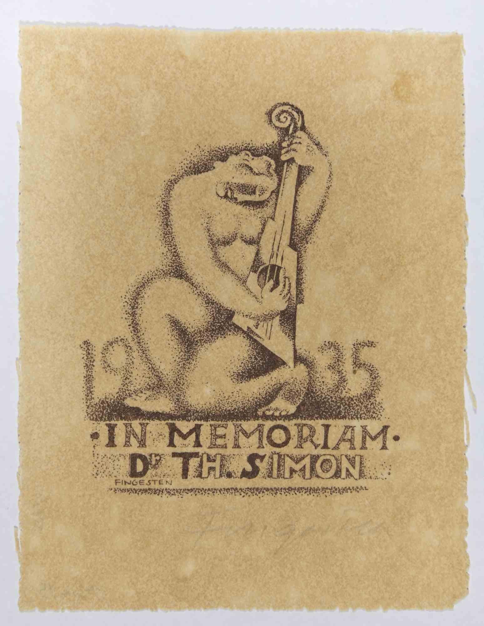Ex Libris - In Memoriam Dr. Th. Simon is a woodcut print created by  Michel Fingesten in 1935.

Hand signed on the lower margin.

Good conditions.

Michel Fingesten (1884 - 1943) was a Czech painter and engraver of Jewish origin. He is considered