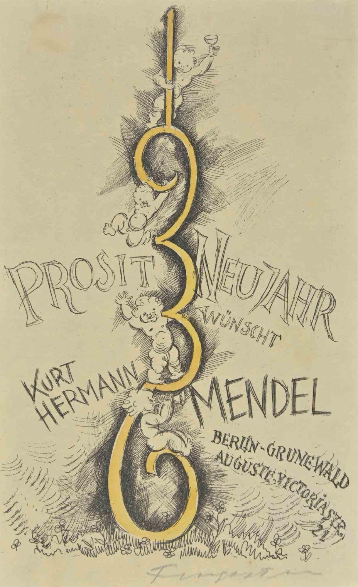 Ex Libris - Kurt Hermann Mendel - Woodcut by Michel Fingesten - 1936