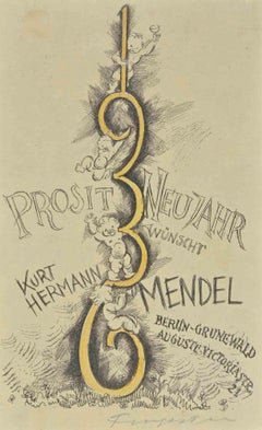 Ex Libris - Kurt Hermann Mendel - gravure sur bois par Michel Fingesten - 1936