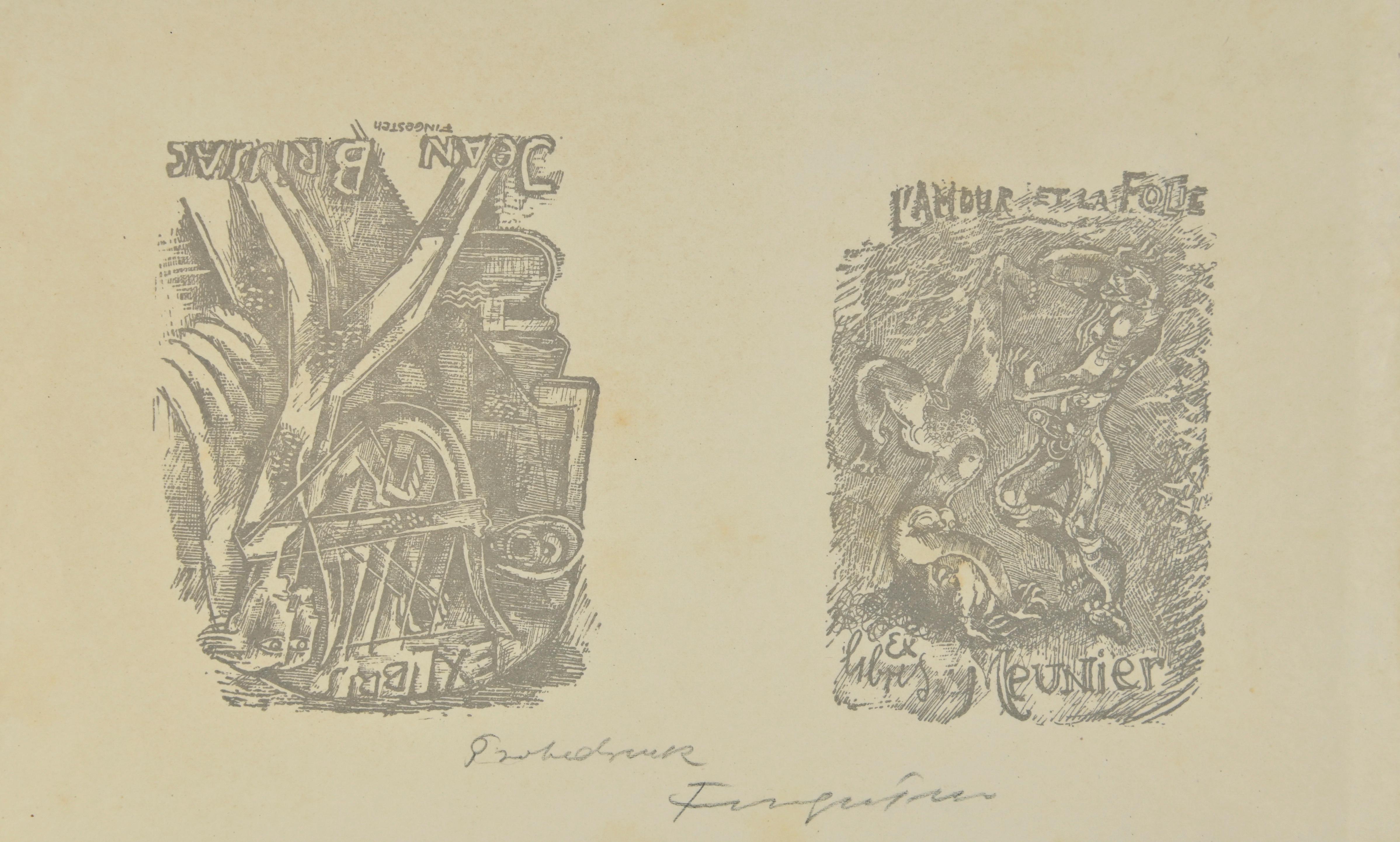 Ex Libris L'Amour et la Folie - Ex Libris  Jean Brissac is a woodcut print created by  Michel Fingesten.

Hand Signed on the lower right margin.

Good conditions.

Michel Fingesten (1884 - 1943) was a Czech painter and engraver of Jewish origin. He