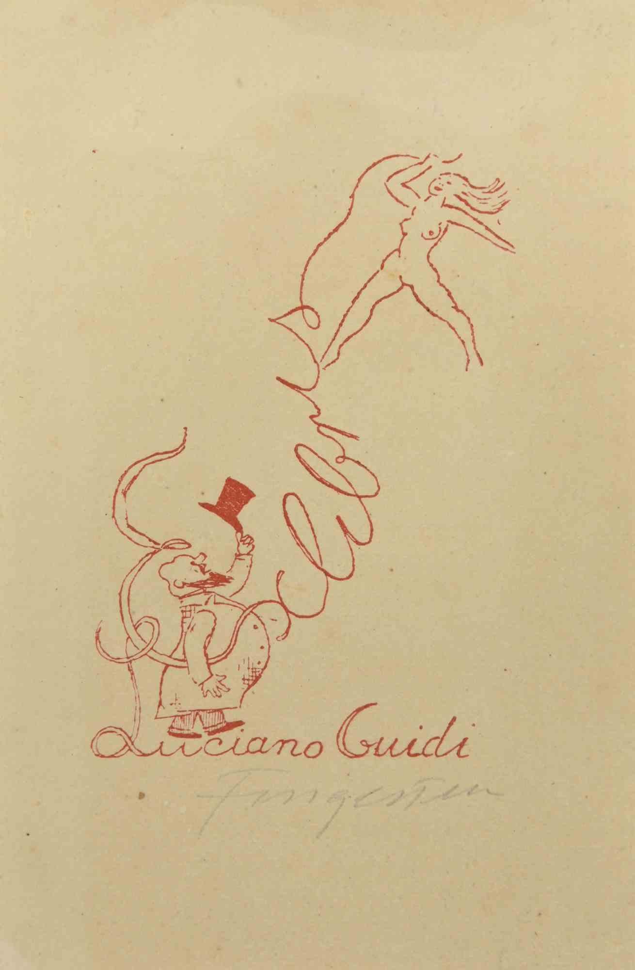 Ex Libris - Luciano Guidi  ist ein farbiger Holzschnitt, der von  Michel Fingesten.

Handsigniert am unteren rechten Rand.

Gute Bedingungen.

Michel Fingesten (1884 - 1943) war ein tschechischer Maler und Graveur jüdischer Herkunft. Er gilt als