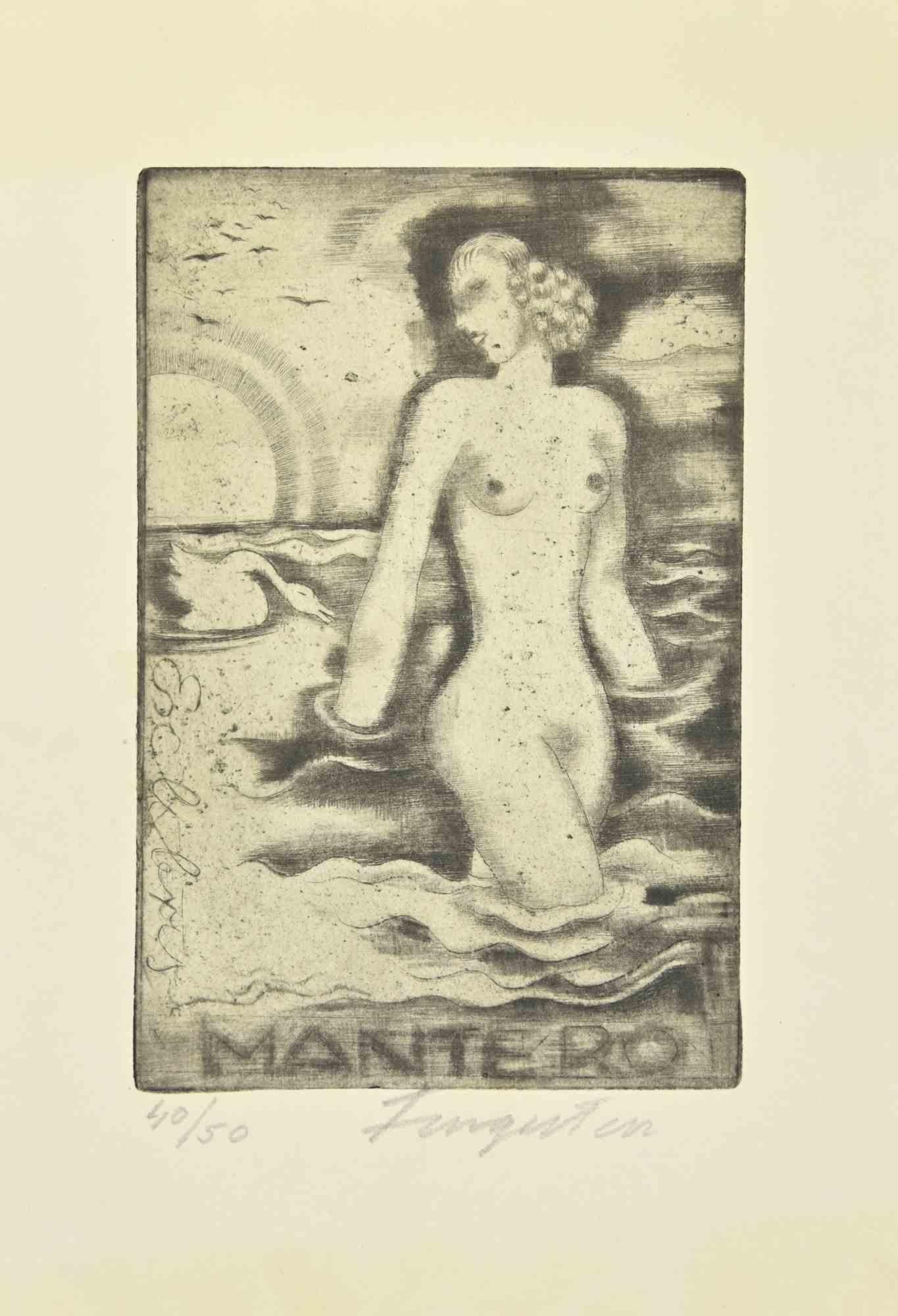 Ex Libris Mantero - Etching by Michel Fingesten - 1930s