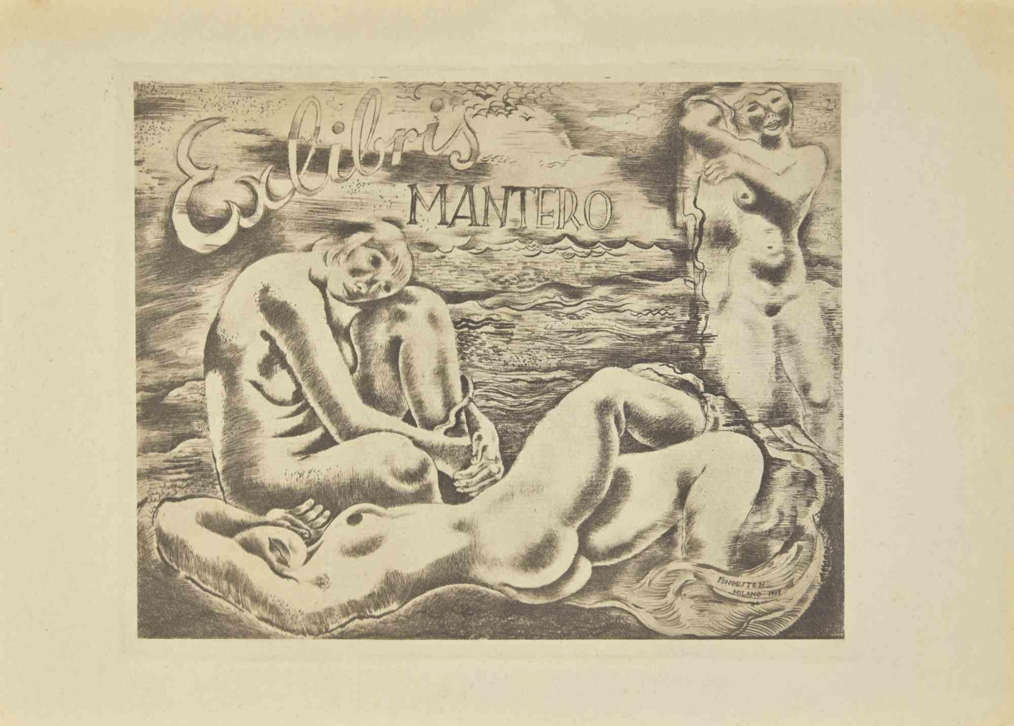 Ex Libris - Mantero is an Etching print created by Michel Fingesten in 1937.
Signed in plate and dated on  the lower right margin.
Good conditions except some foxings that doesn't affect the image.

Michel Fingesten (1884 - 1943) was a Czech painter