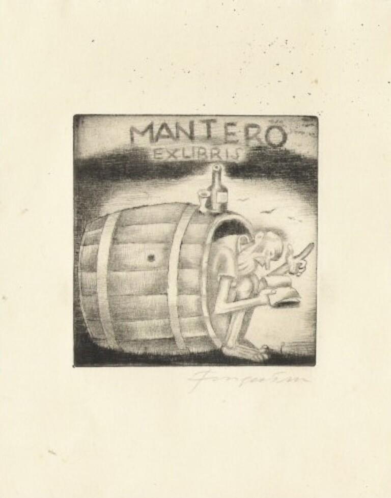 Ex Libris Mantero - Gravure à l'eau-forte de Michel Fingesten - Début du 20e siècle