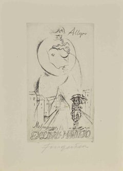 Ex Libris - Mantero - Melanconico-Allegro - Etching by Michel Fingesten - 1930s