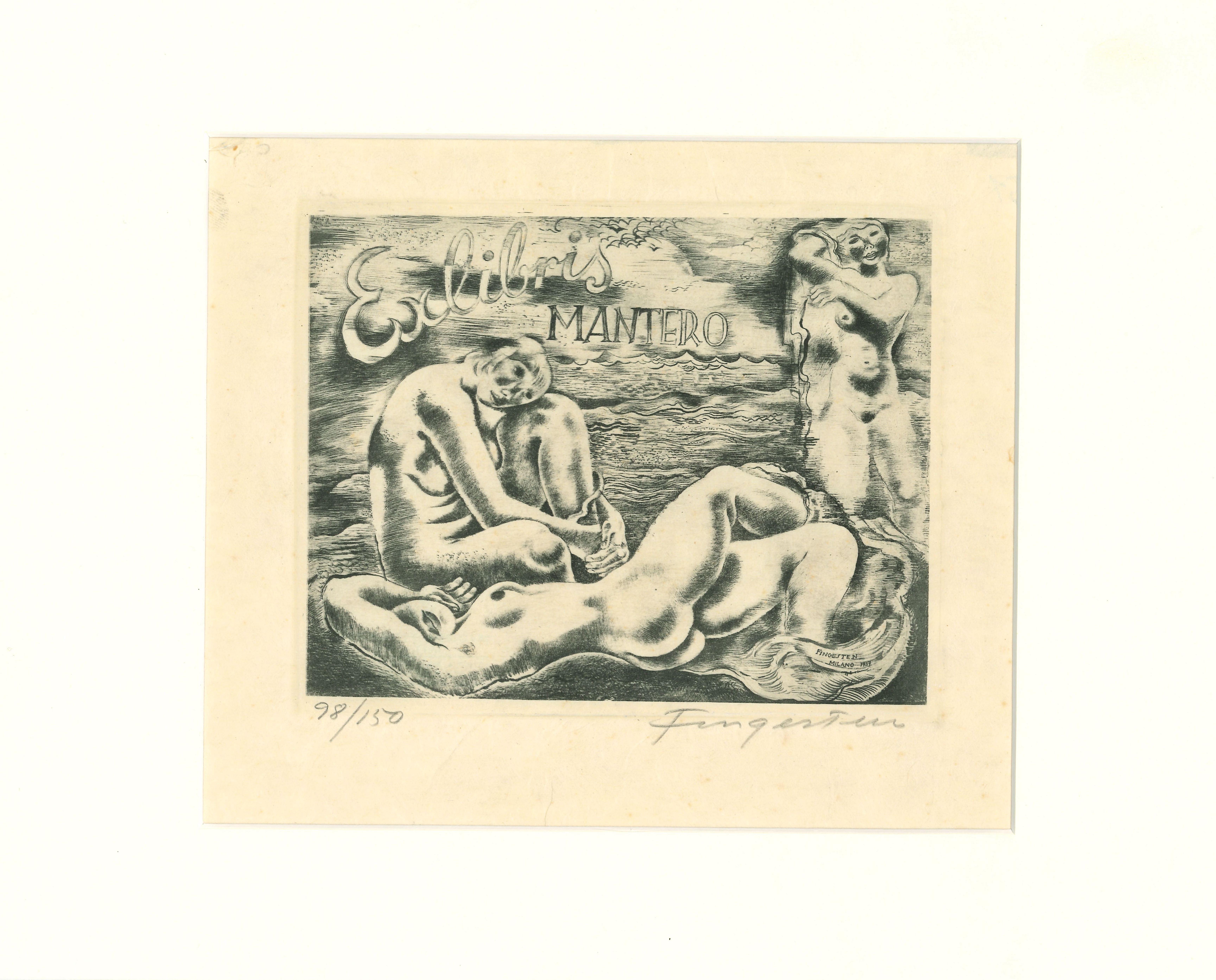 Ex Libris Mantero - Original Etching by M. Fingesten - 1930s - Print by Michel Fingesten