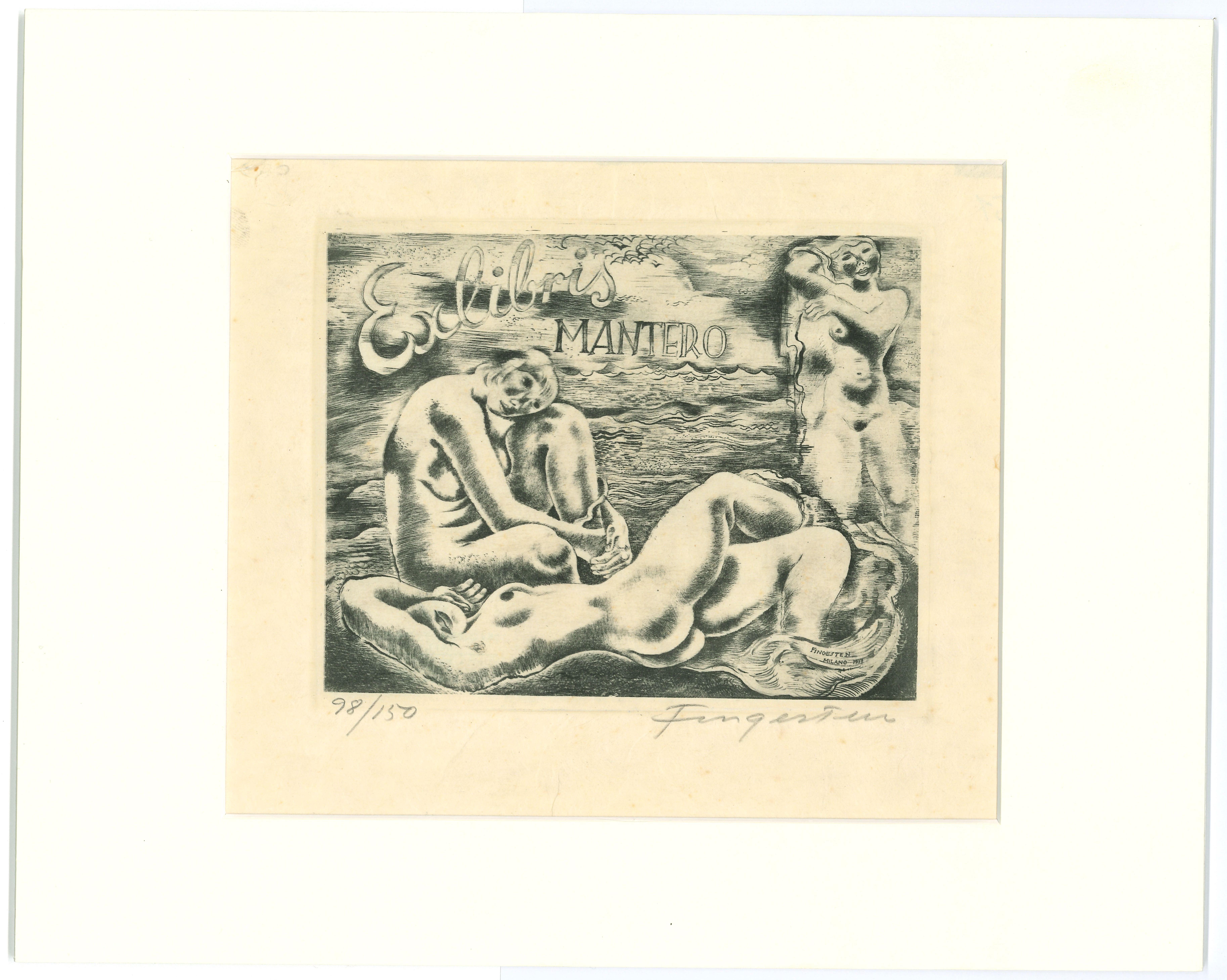 Ex Libris - Mantero - Original Etching by M. Fingesten - 1930s - Print by Michel Fingesten