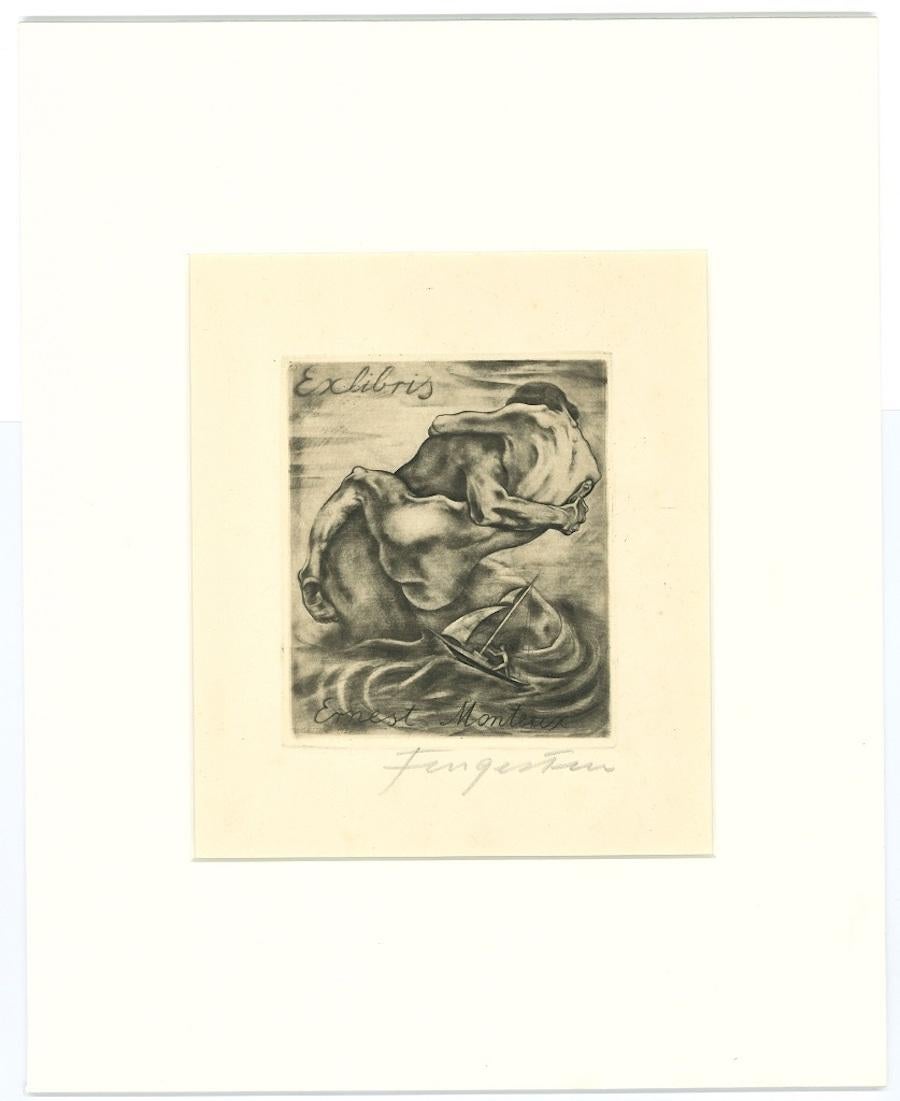 Ex Libris - Mantero - Gravure originale de M. Fingesten - années 1930 - Print de Michel Fingesten