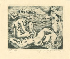 Vintage Ex Libris - Mantero - Original Etching by M. Fingesten - 1930s