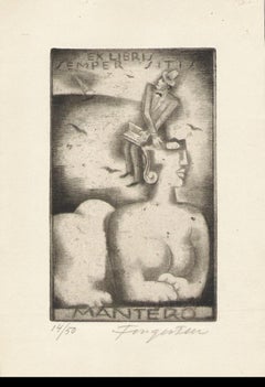 Ex Libris Mantero Sempre Sitis- Etching by Michel Fingesten - Early 20th Century