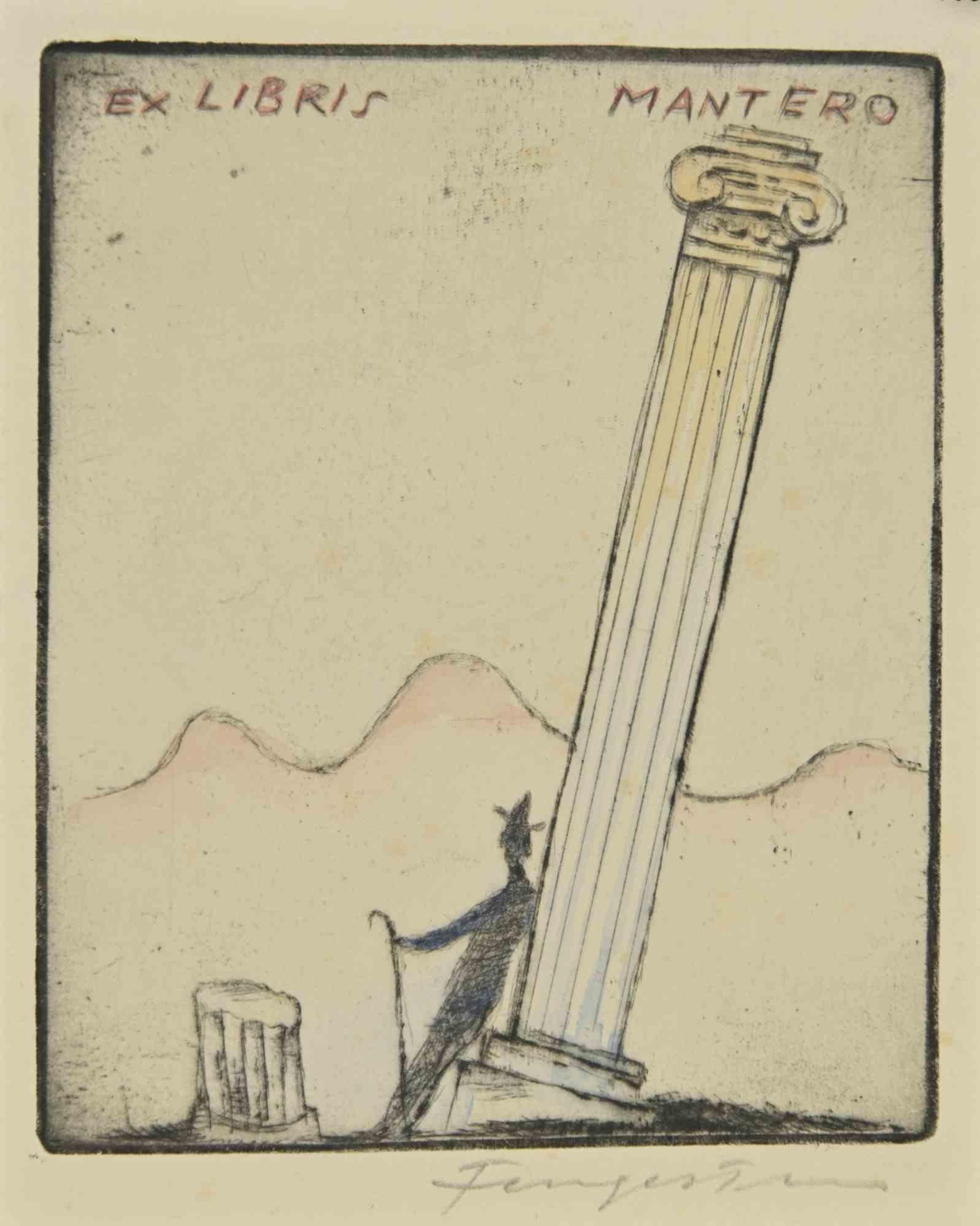Ex Libris - Mantero - Woodcut by Michel Fingesten - 1930s