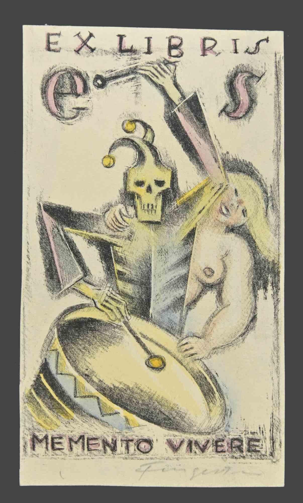 Ex Libris - Memento Vivere - gravure sur bois de Michel Fingesten - années 1930
