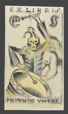 Ex Libris - Memento Vivere - Woodcut by Michel Fingesten - 1930s
