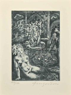 Used Ex Libris - M.G. Van Wees - Etching by Michel Fingesten - 1930s