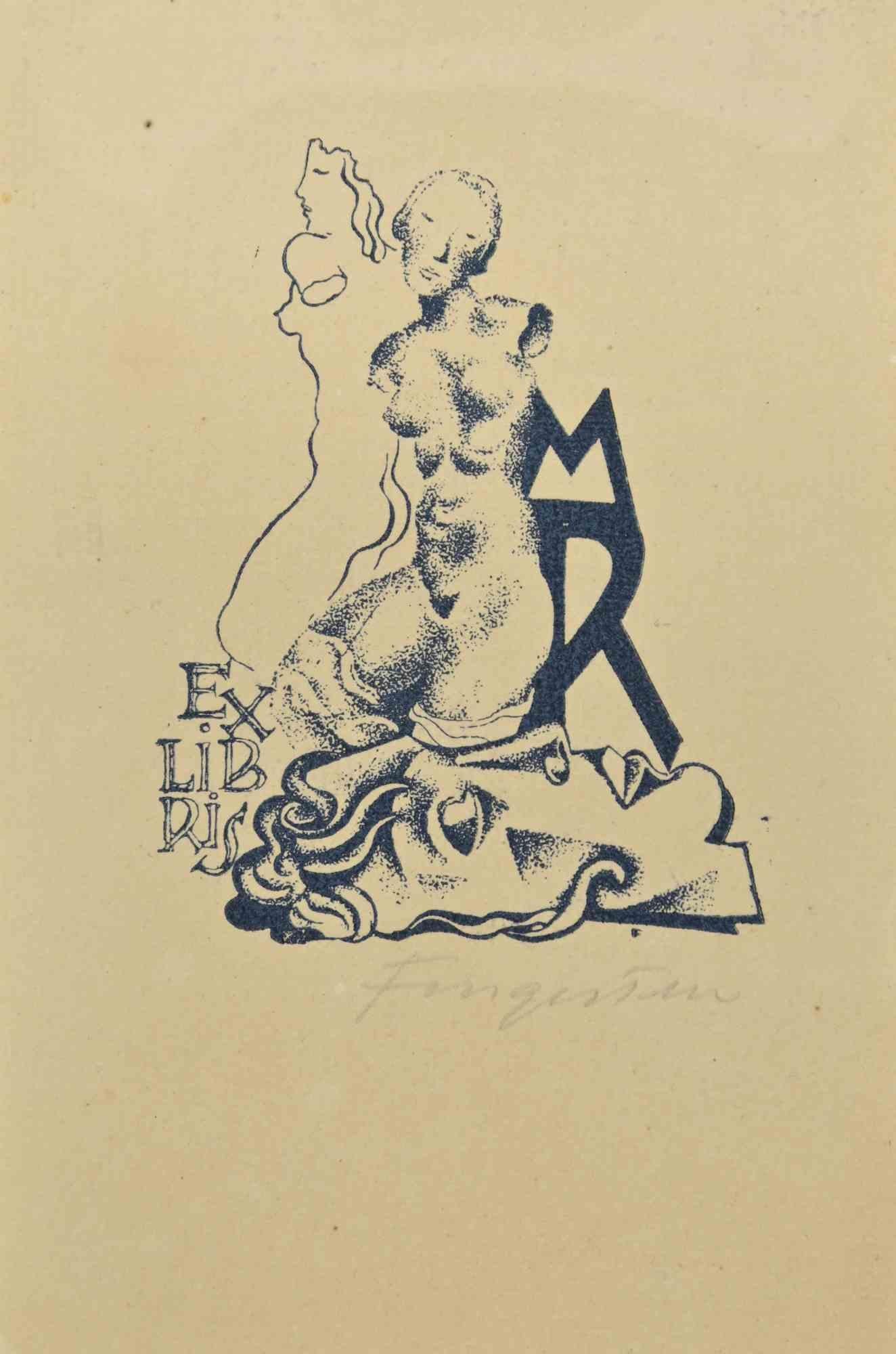 Ex Libris - M.R. - Woodcut by Michel Fingesten - 1930s