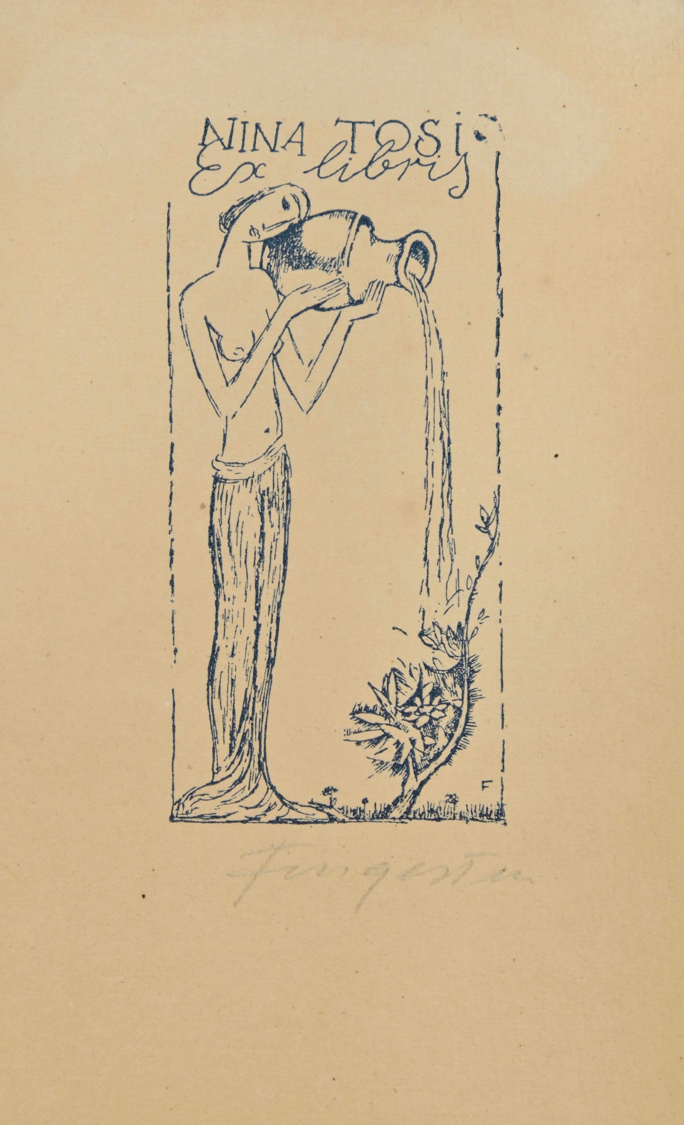Ex Libris - Nina Tosi - gravure sur bois par Michel Fingesten - années 1930