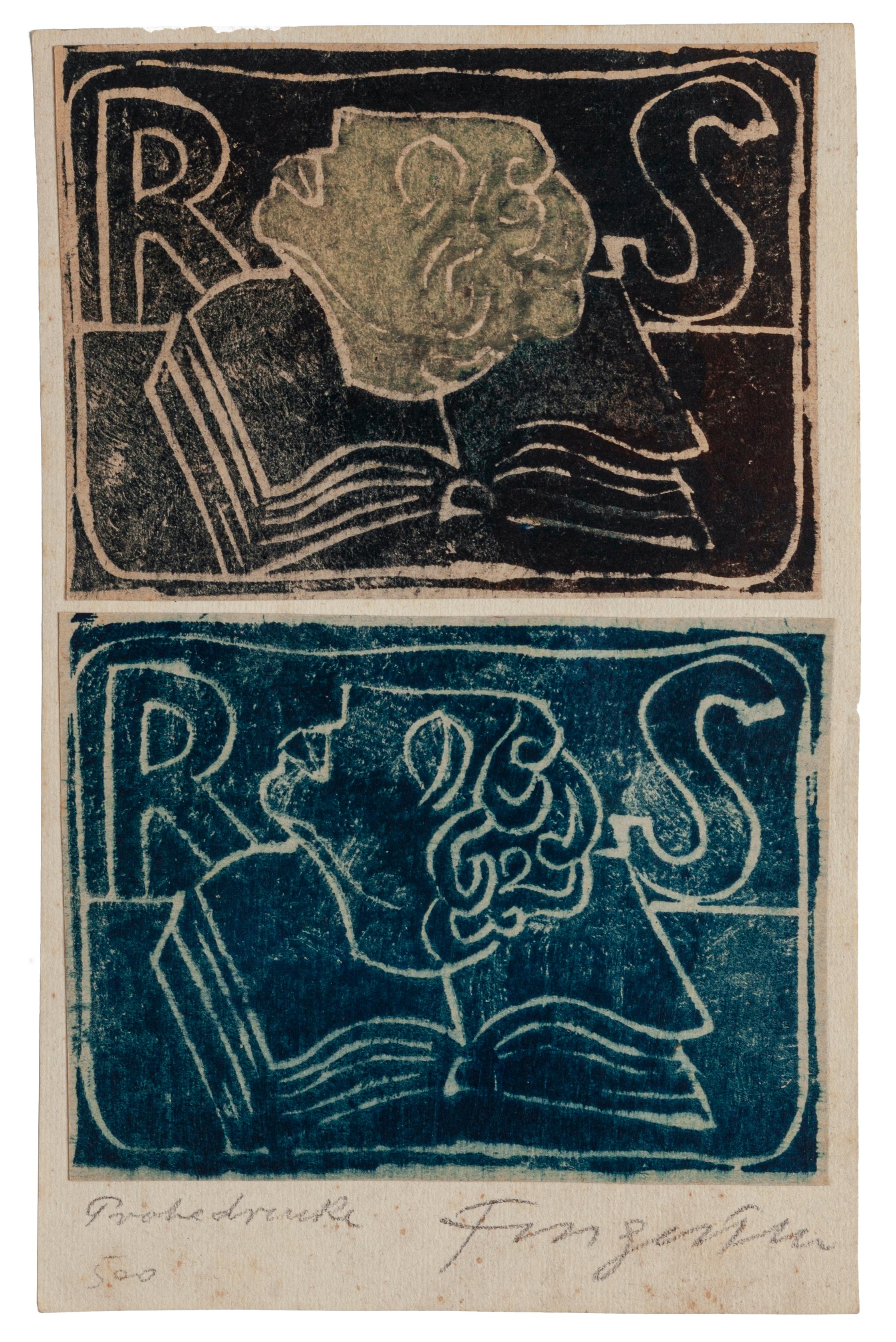 Michel Fingesten Figurative Print - Ex Libris  - Woodcut by M. Fingesten - Early 1900