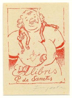 Ex Libris P. De Sanctis - Etching by Michel Fingesten - 1930s