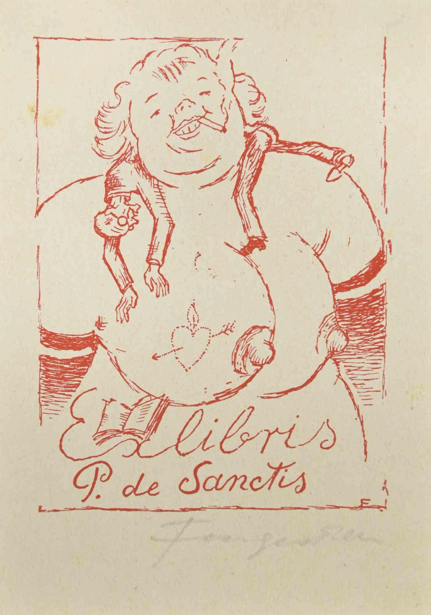 Ex Libris P. de Sanctis  is a colored woodcut print created by  Michel Fingesten.

Hand Signed on the lower right margin.

Good conditions.

Michel Fingesten (1884 - 1943) was a Czech painter and engraver of Jewish origin. He is considered one of