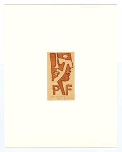 Ex Libris - PF - Original Woodcut by M. Fingesten - Early 1900
