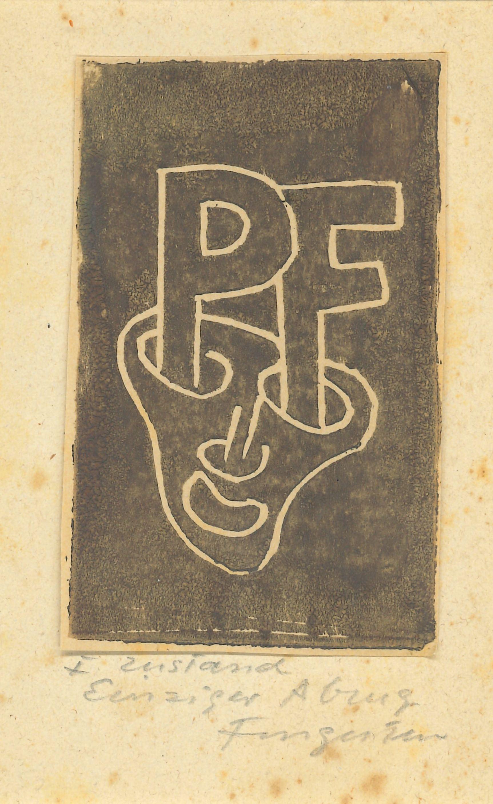 Ex Libris - PF - Original Woodcut by M. Fingesten - Early 1900