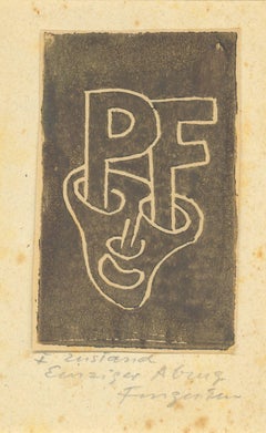 Ex Libris - PF - gravure sur bois originale de M. Fingesten - début 1900