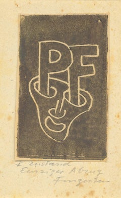 Ex Libris - PF - Woodcut by M. Fingesten - Early 1900
