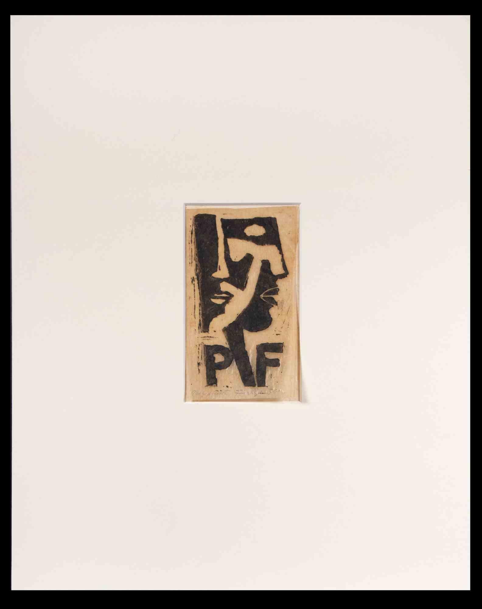 Ex Libris PF - Xilografia di Michel Fingesten - 1936